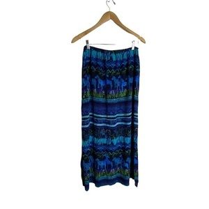 Vintage Dress Barn Zebra Tropical Safari Print Blue Maxi Skirt Size L